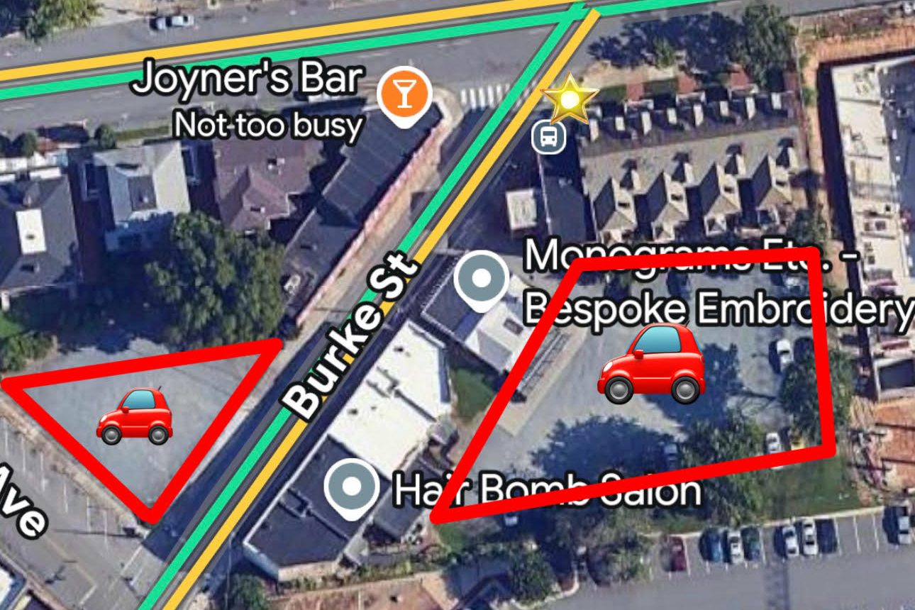 Parking map showing the lots near Black Oak Barbershop